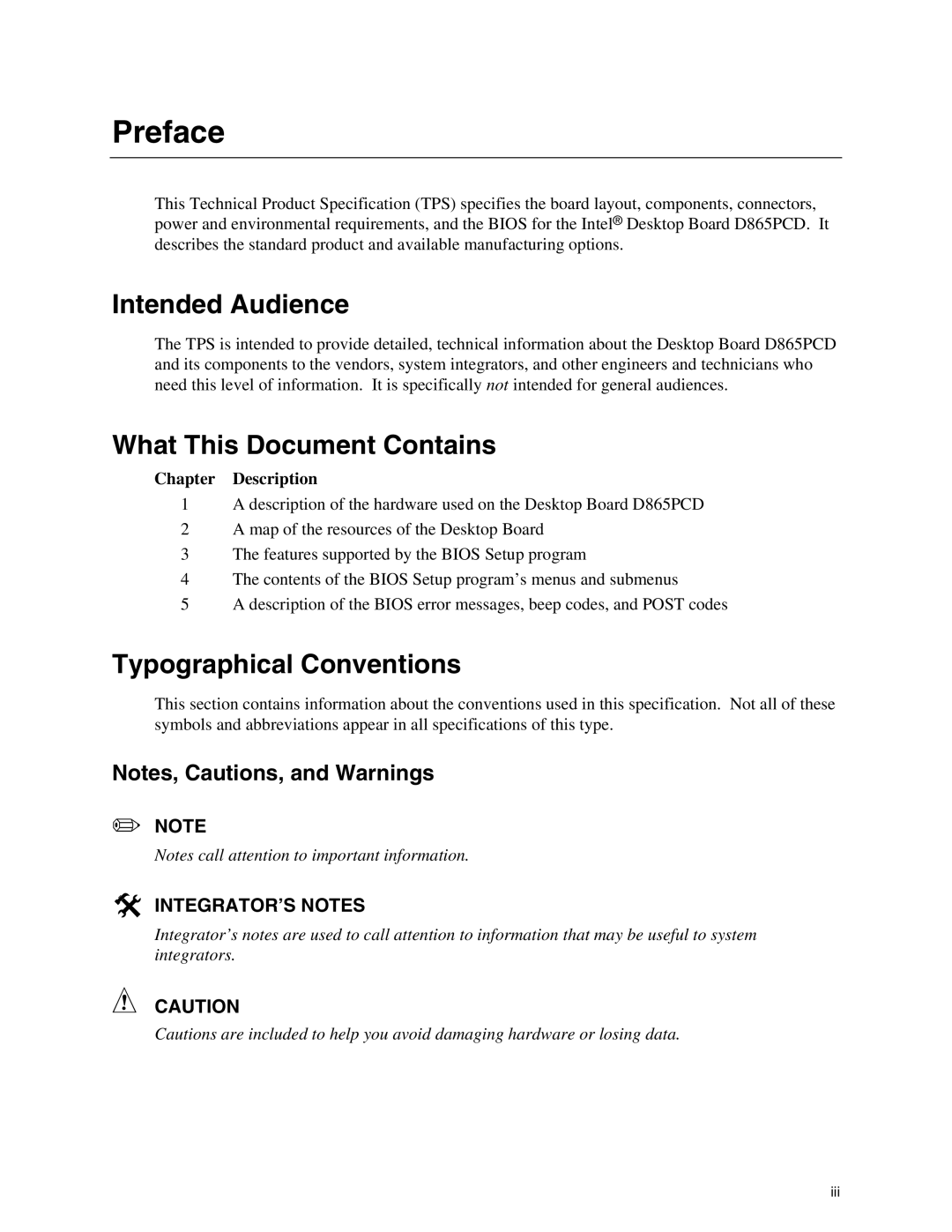 Intel D865PCD specifications Preface 