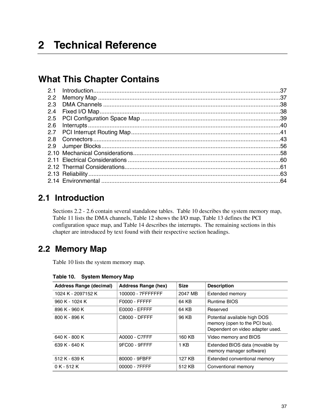 Intel D865PCD specifications Introduction, Lists the system memory map, System Memory Map 