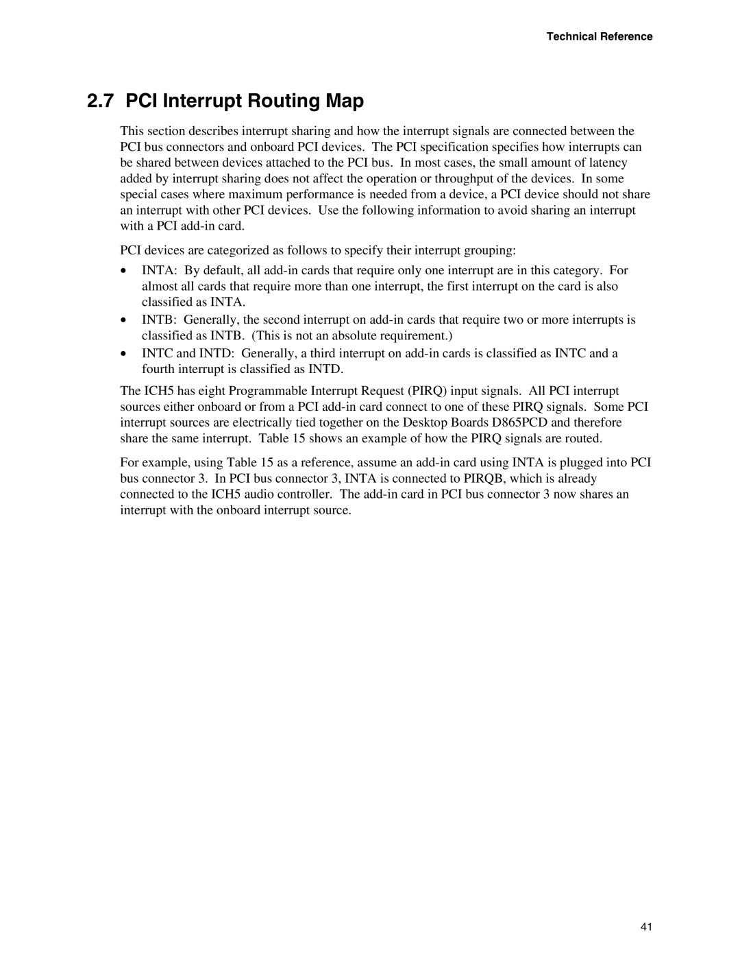 Intel D865PCD specifications PCI Interrupt Routing Map 