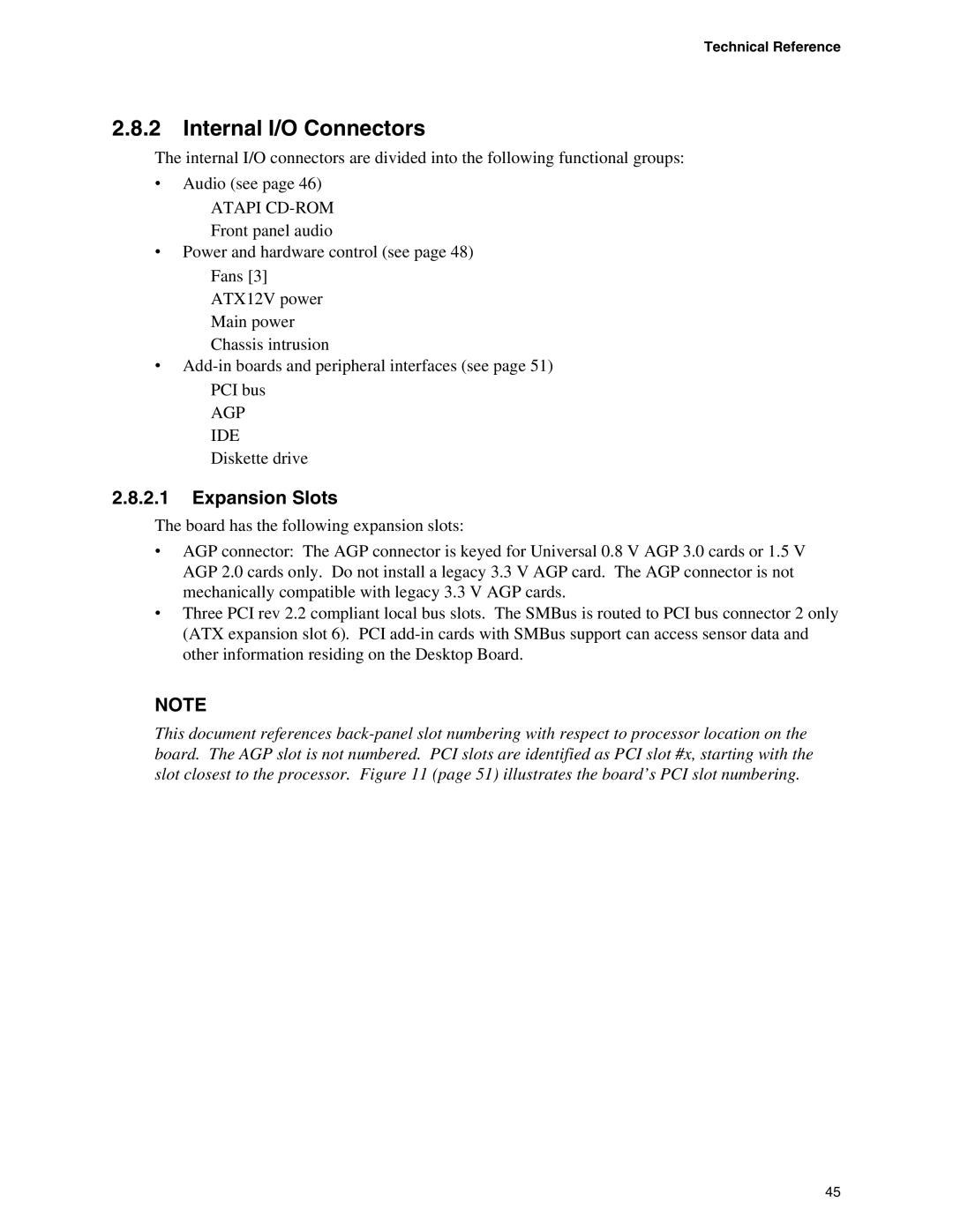 Intel D865PCD specifications Internal I/O Connectors, Expansion Slots 