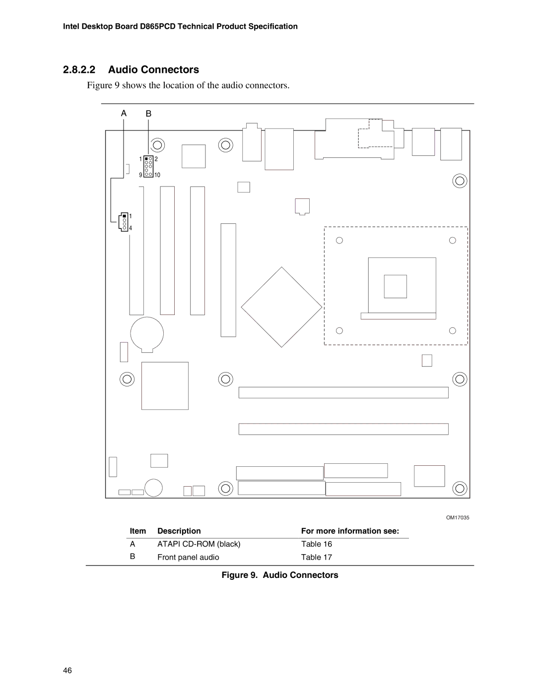 Intel D865PCD specifications Audio Connectors, Description For more information see 