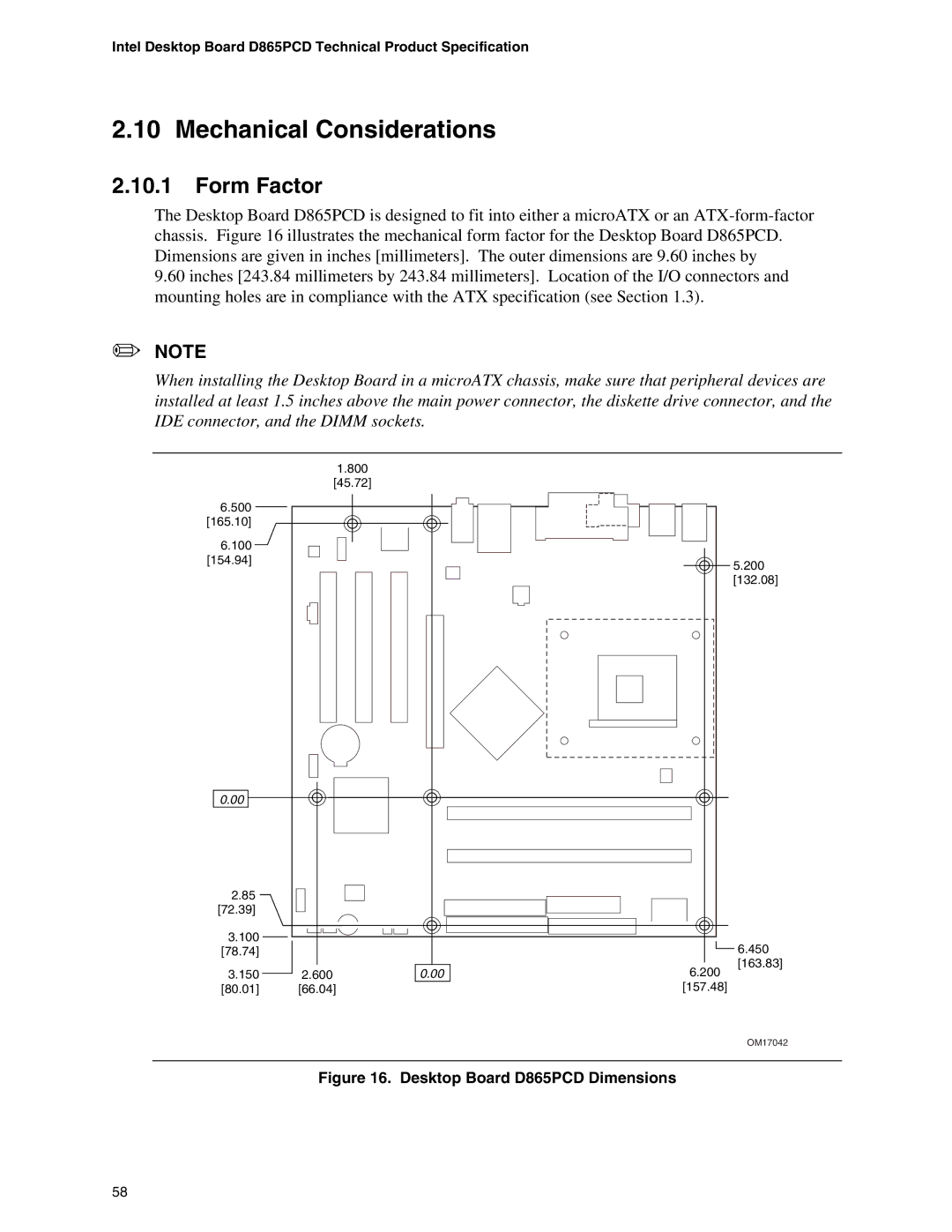 Intel D865PCD specifications Mechanical Considerations, Form Factor 