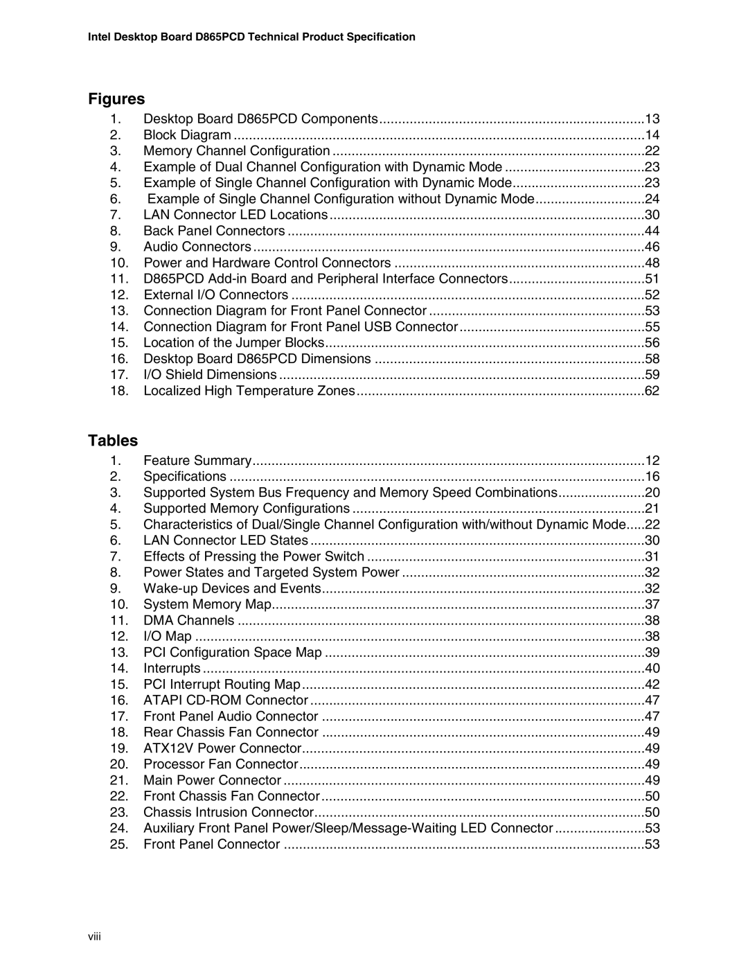 Intel D865PCD specifications Figures 