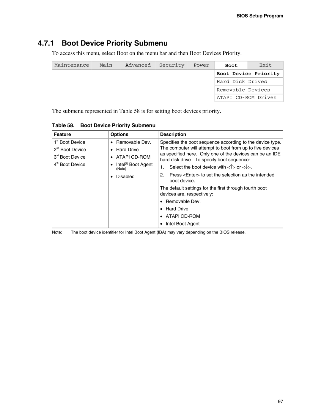 Intel D865PCD specifications Boot Device Priority Submenu, Submenu represented in is for setting boot devices priority 