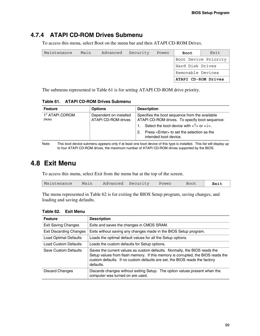 Intel D865PCD specifications Exit Menu, Atapi CD-ROM Drives Submenu 