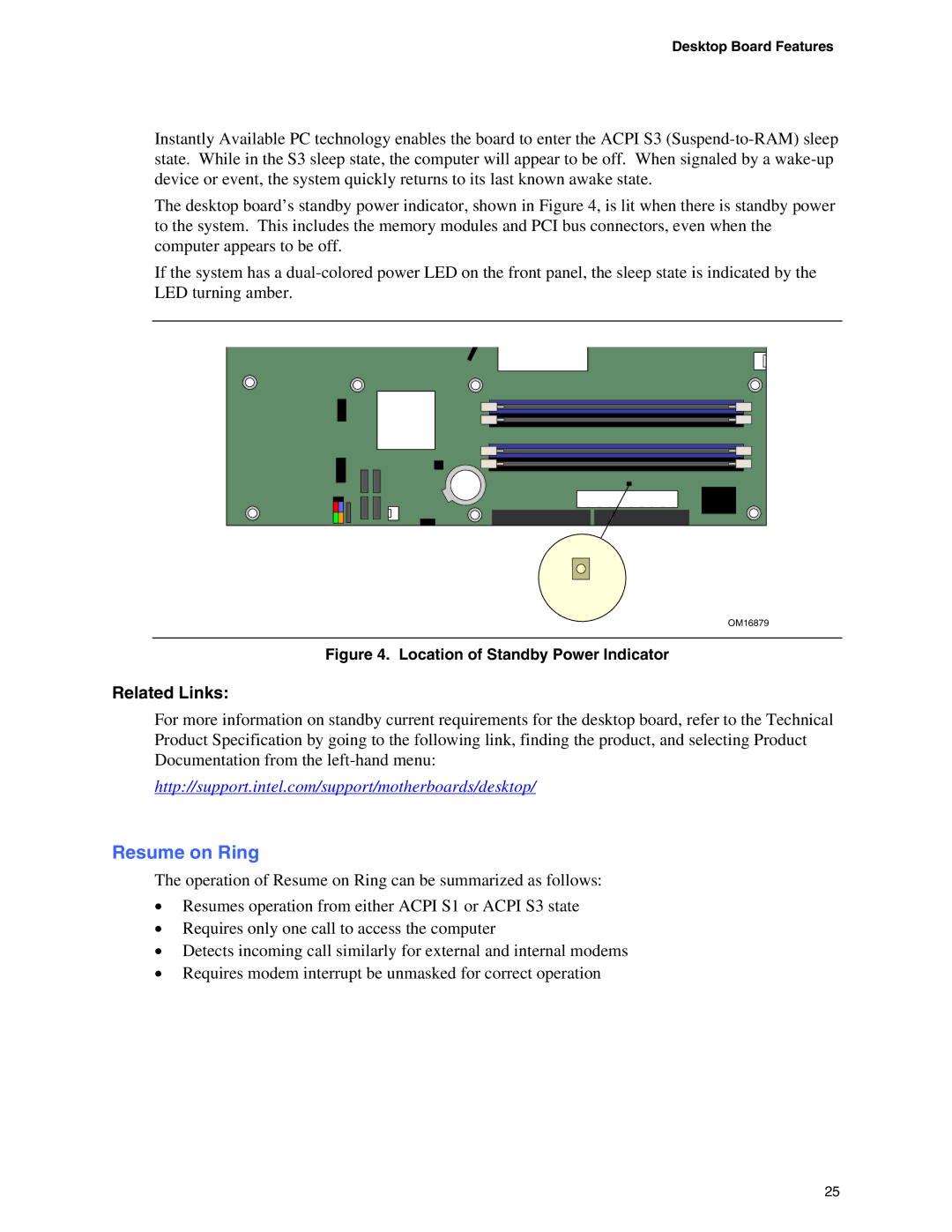 Intel D915GUX, D915GAG, D915GEV, D915GAV manual Resume on Ring, Location of Standby Power Indicator 