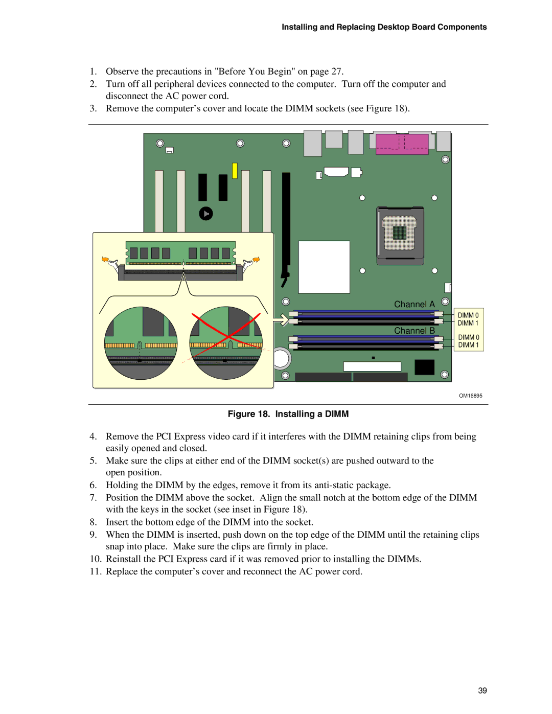 Intel D915GAV, D915GAG, D915GUX, D915GEV manual Installing a Dimm 