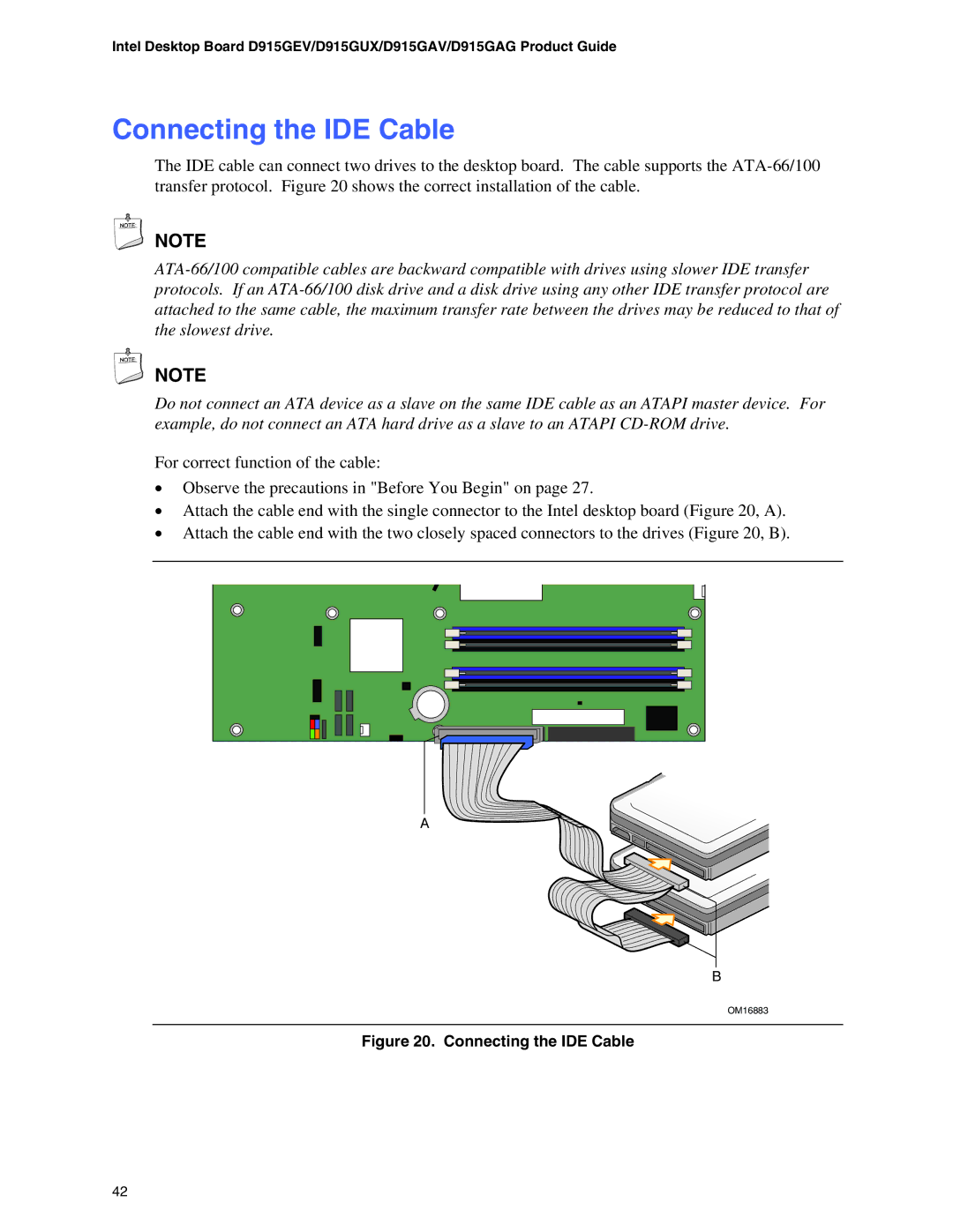 Intel D915GEV, D915GAG, D915GUX, D915GAV manual Connecting the IDE Cable 