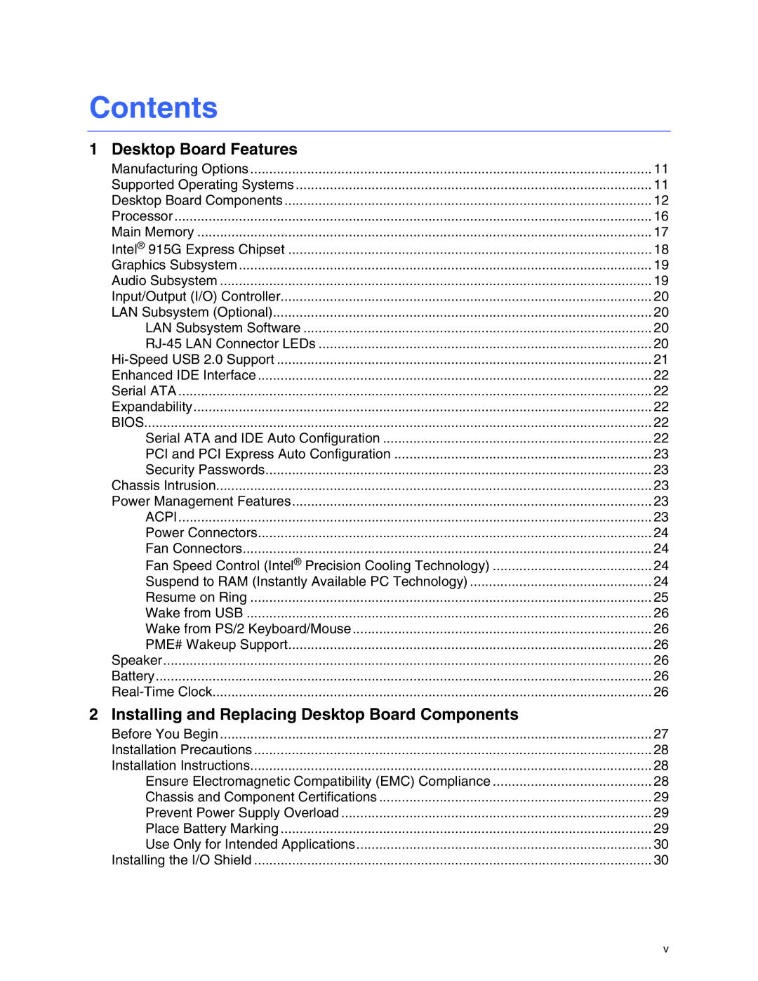 Intel D915GUX, D915GAG, D915GEV, D915GAV manual Contents 