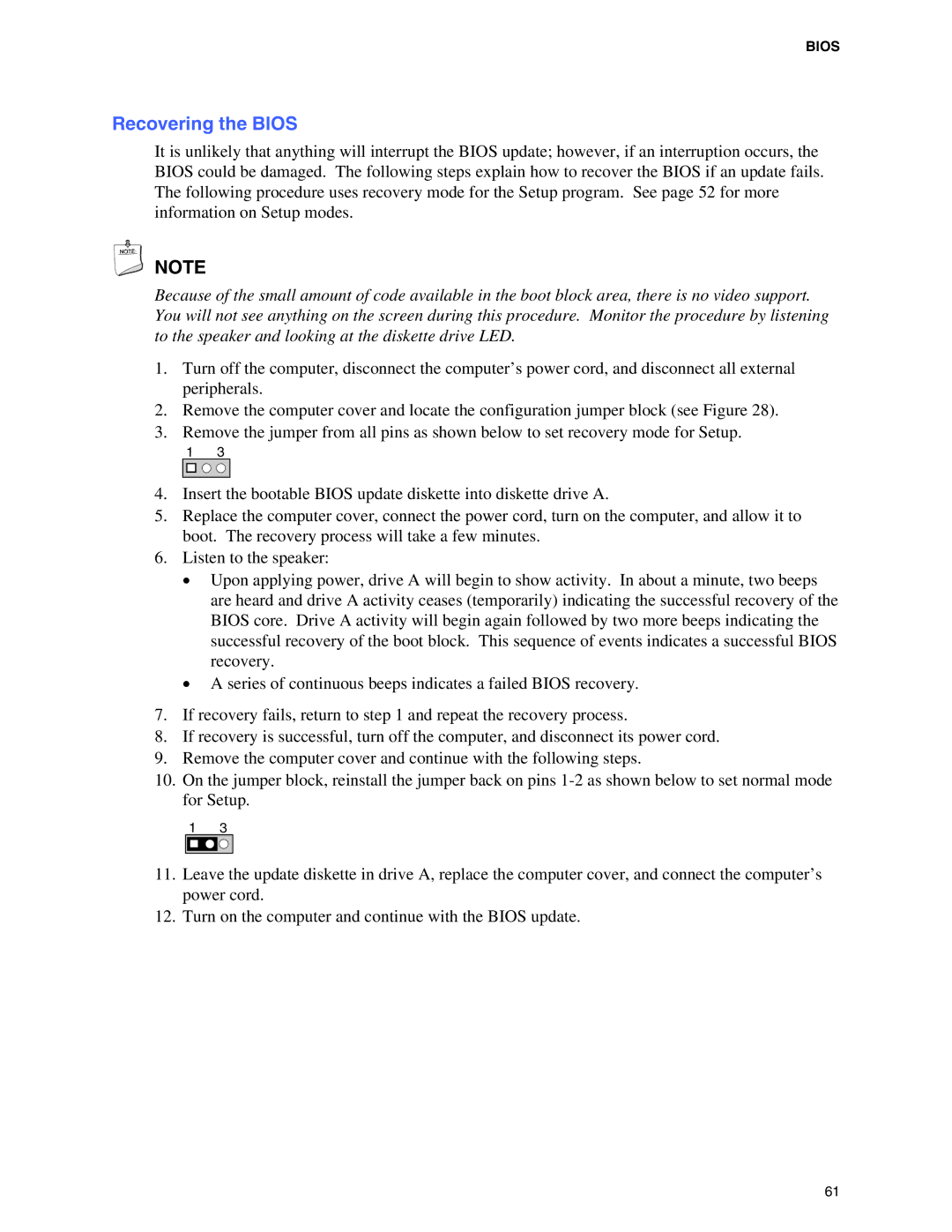 Intel D915GUX, D915GAG, D915GEV, D915GAV manual Recovering the Bios 