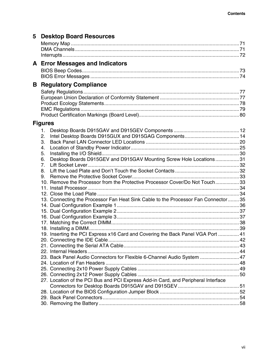 Intel D915GAV, D915GAG, D915GUX, D915GEV manual Regulatory Compliance, Contents 