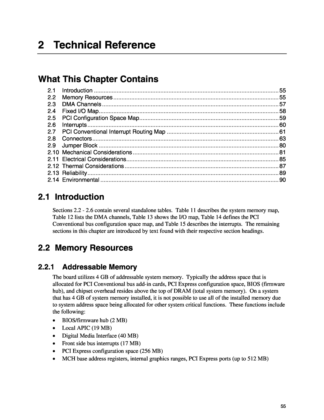 Intel D925XBC, D925XCV Technical Reference, Introduction, Memory Resources, Addressable Memory, What This Chapter Contains 