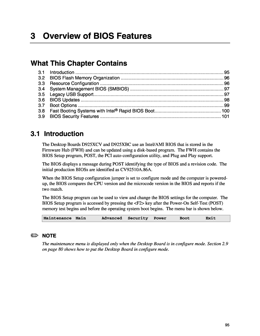 Intel D925XBC, D925XCV specifications Overview of BIOS Features, Introduction, What This Chapter Contains 