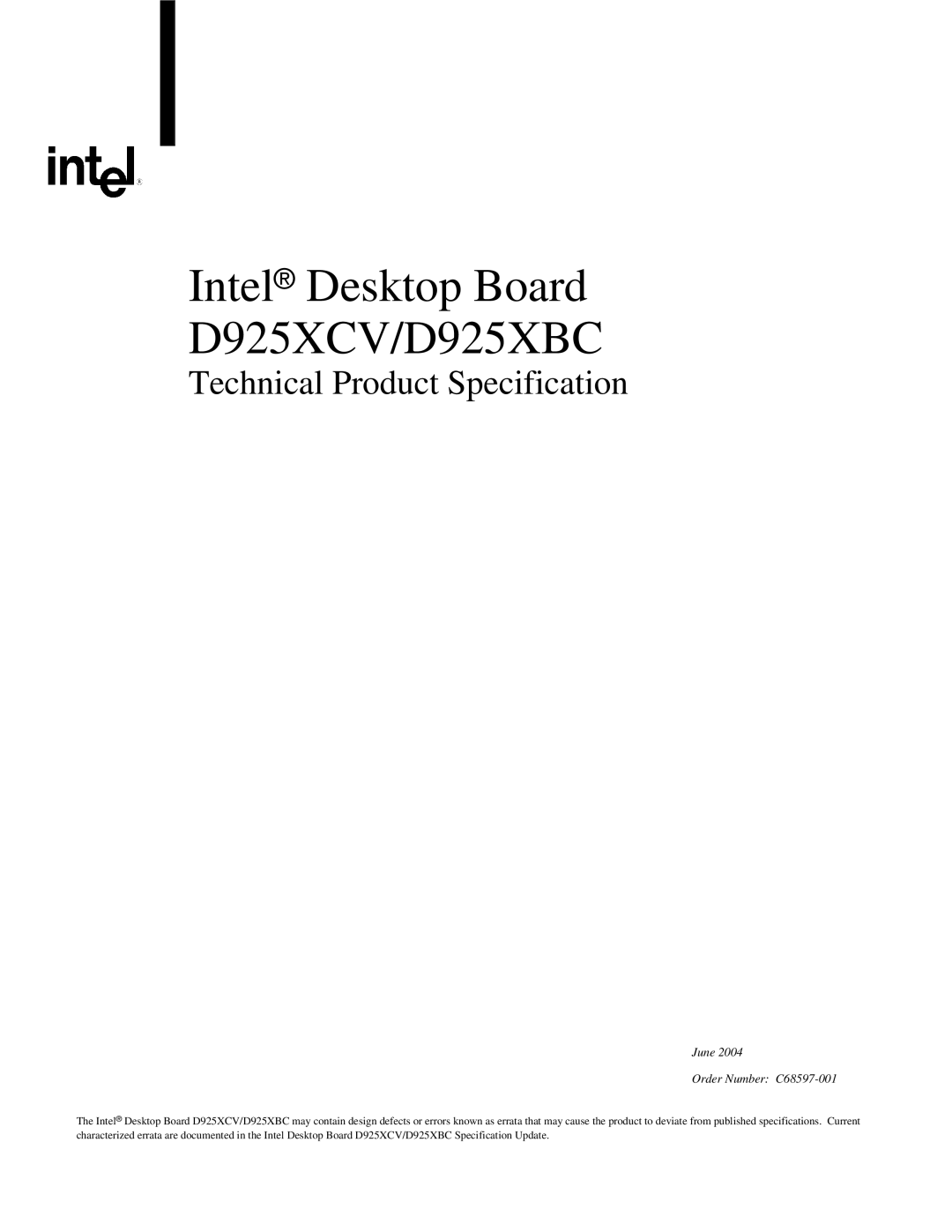 Intel specifications D925XCV/D925XBC 