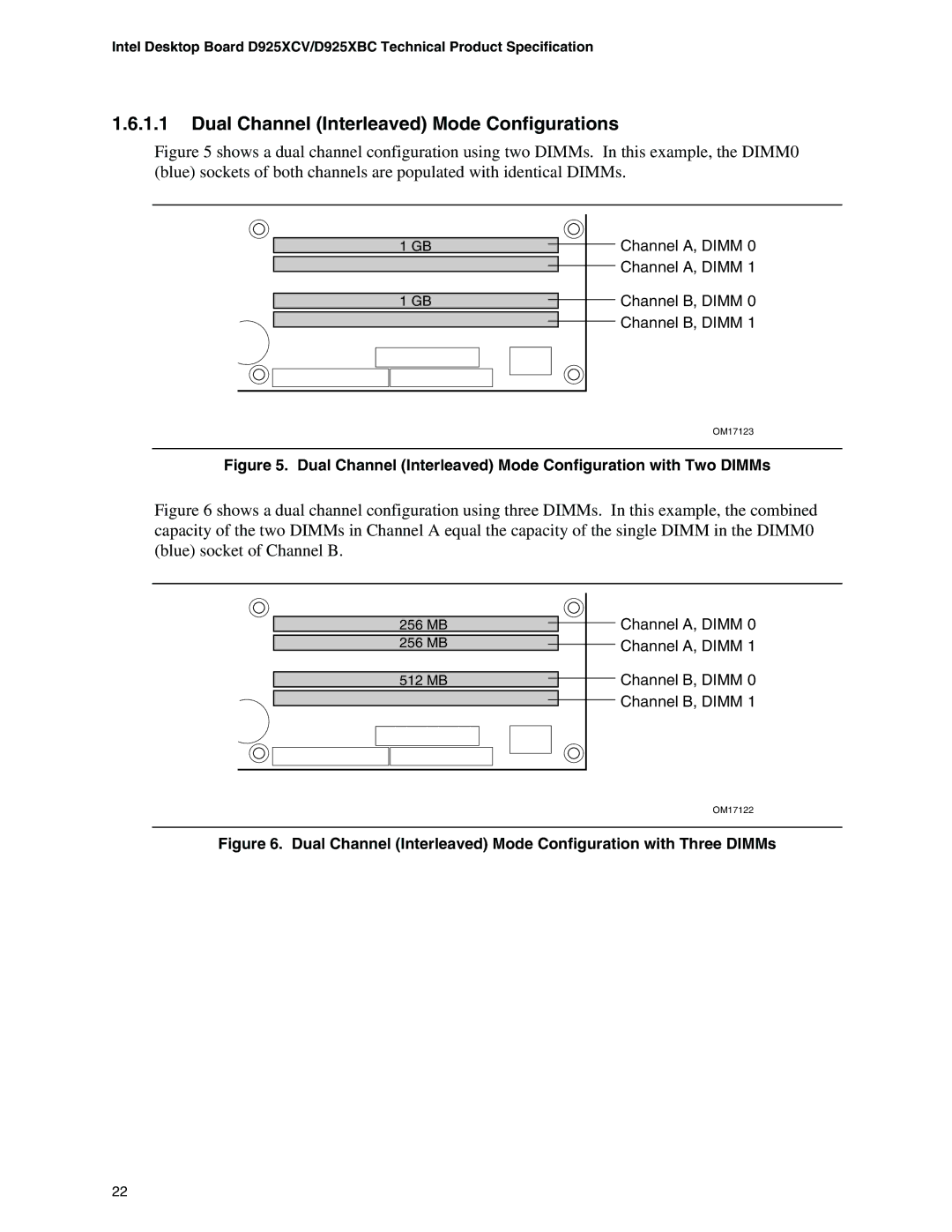 Intel D925XCV Dual Channel Interleaved Mode Configurations, Dual Channel Interleaved Mode Configuration with Two DIMMs 