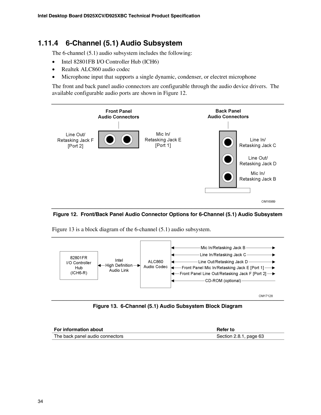 Intel D925XCV, D925XBC specifications 11.4 6-Channel 5.1 Audio Subsystem, Channel 5.1 Audio Subsystem Block Diagram 