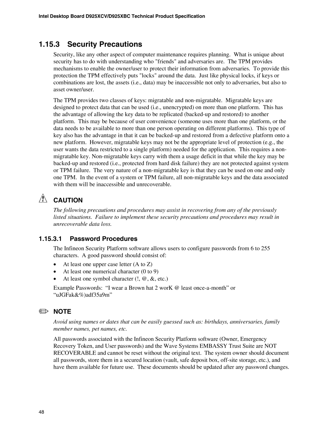 Intel D925XCV, D925XBC specifications Security Precautions, Password Procedures 