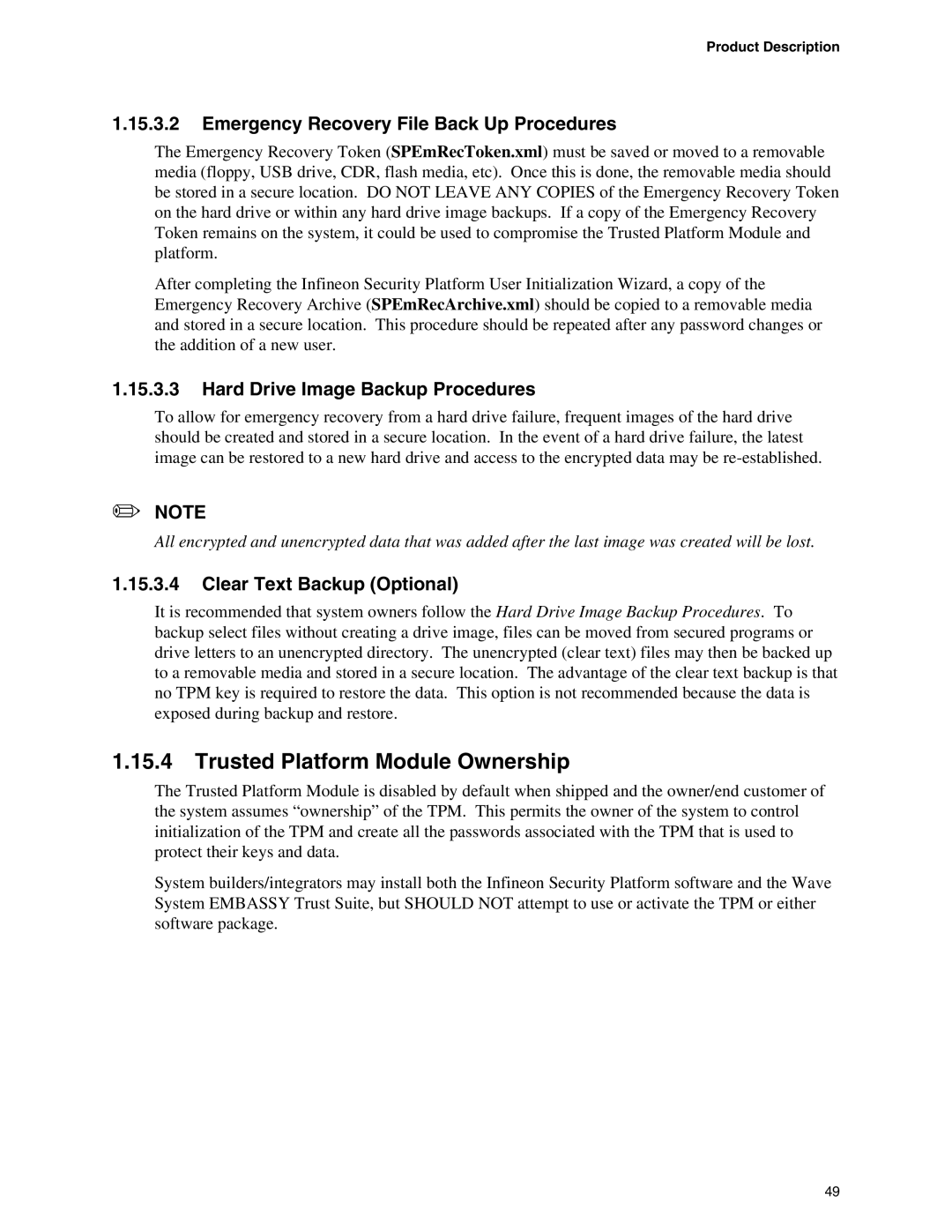Intel D925XBC Trusted Platform Module Ownership, Emergency Recovery File Back Up Procedures, Clear Text Backup Optional 