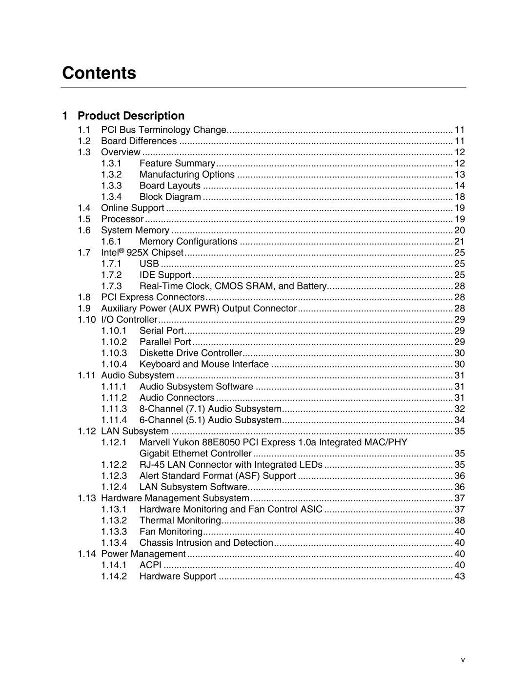 Intel D925XBC, D925XCV specifications Contents 