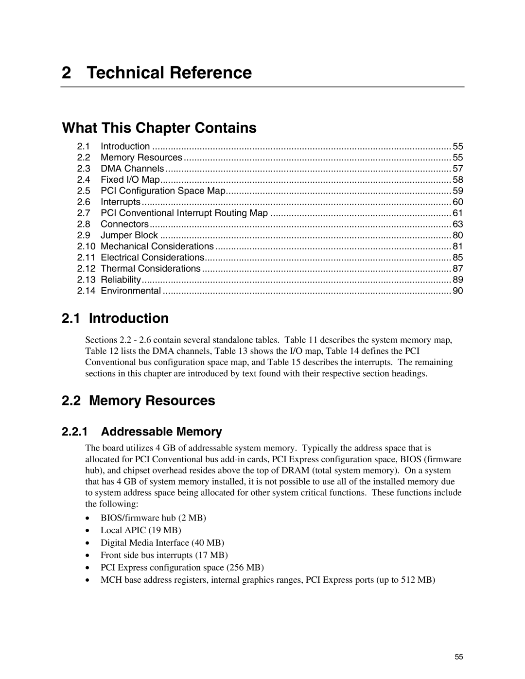 Intel D925XBC, D925XCV specifications Introduction, Memory Resources, Addressable Memory 