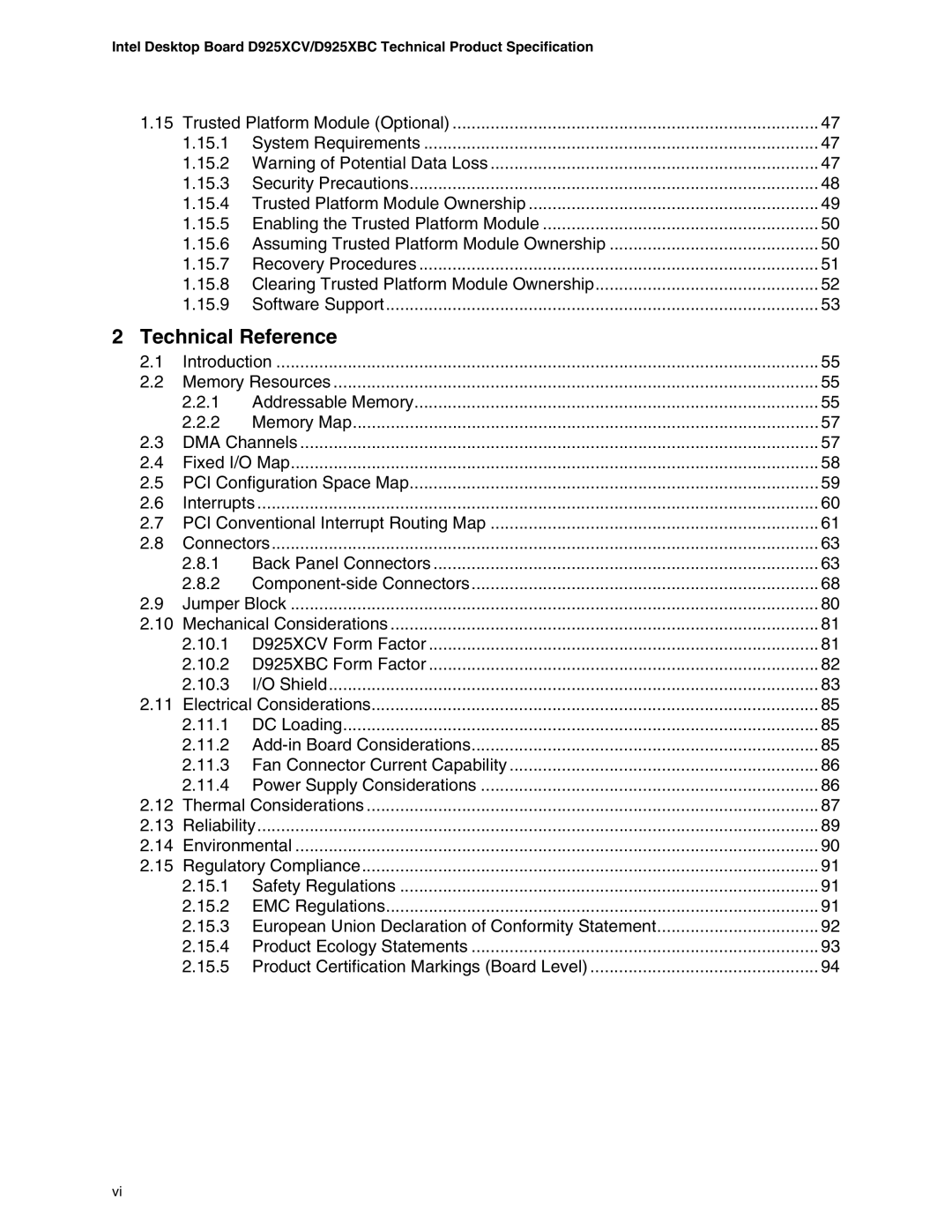 Intel D925XCV, D925XBC specifications Technical Reference 