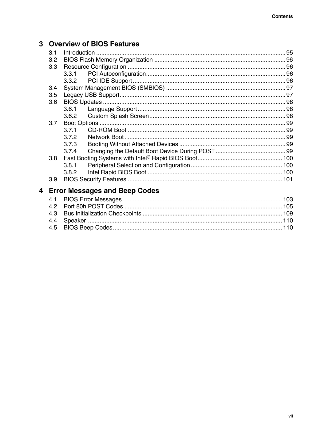 Intel D925XBC, D925XCV specifications Overview of Bios Features, Contents 