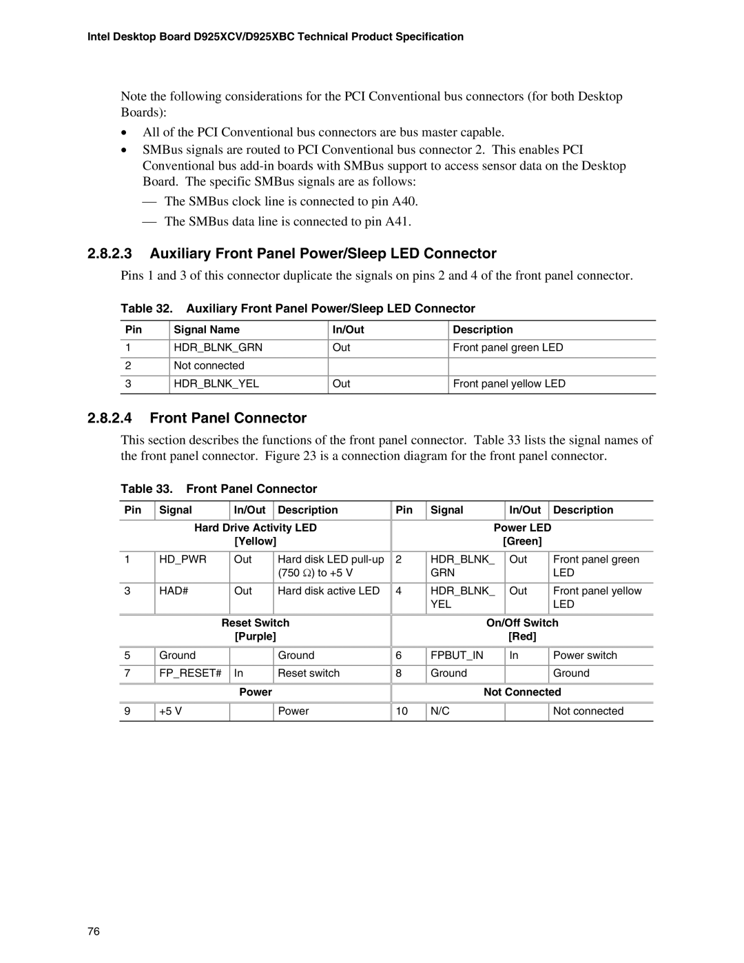 Intel D925XCV, D925XBC specifications Auxiliary Front Panel Power/Sleep LED Connector, Front Panel Connector 