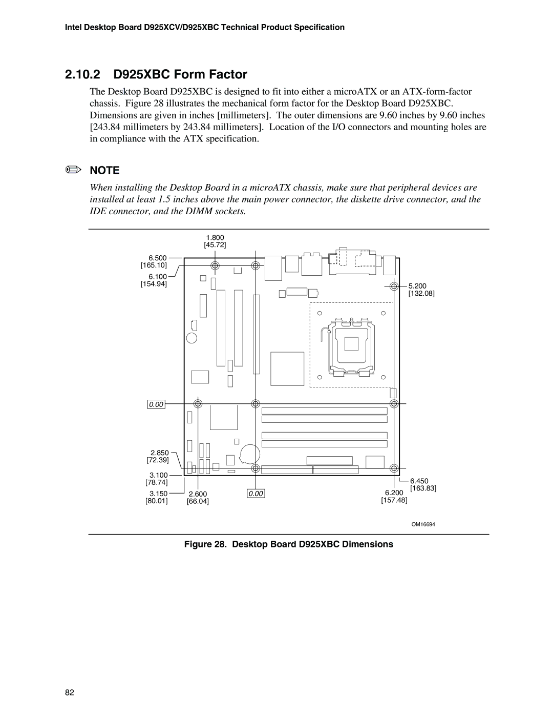 Intel D925XCV specifications 10.2 D925XBC Form Factor, Desktop Board D925XBC Dimensions 