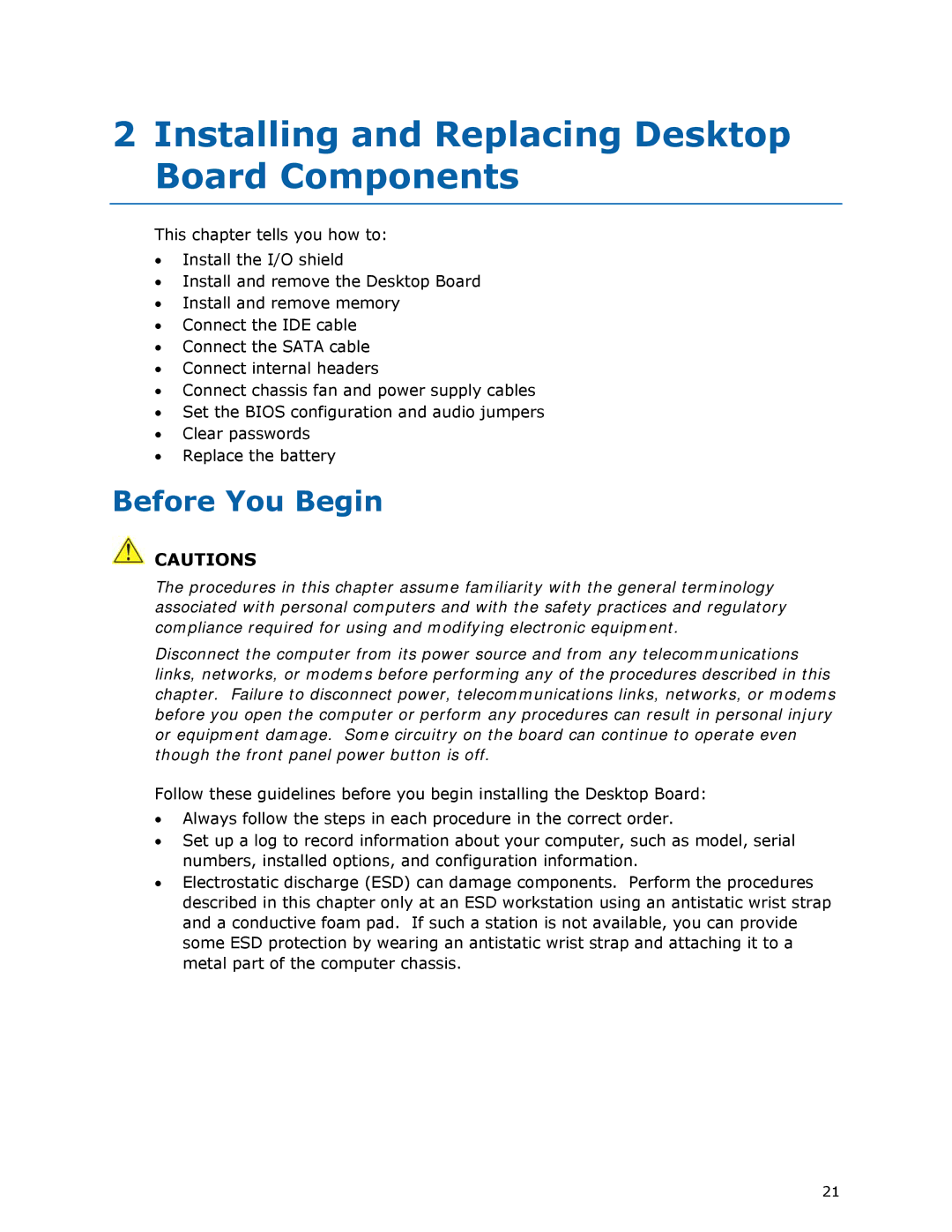 Intel D945GCLF manual Installing and Replacing Desktop Board Components, Before You Begin 