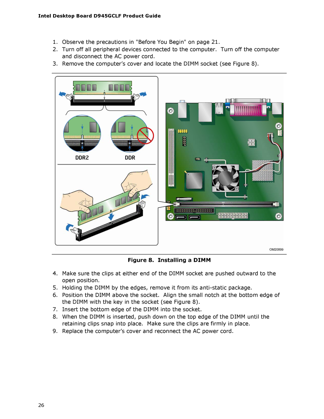 Intel D945GCLF manual Installing a Dimm 