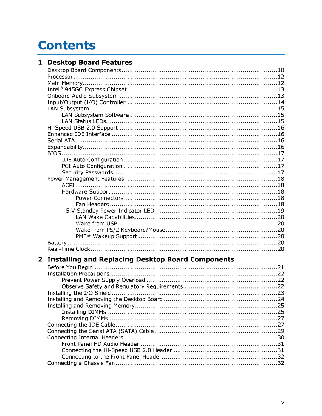 Intel D945GCLF manual Contents 