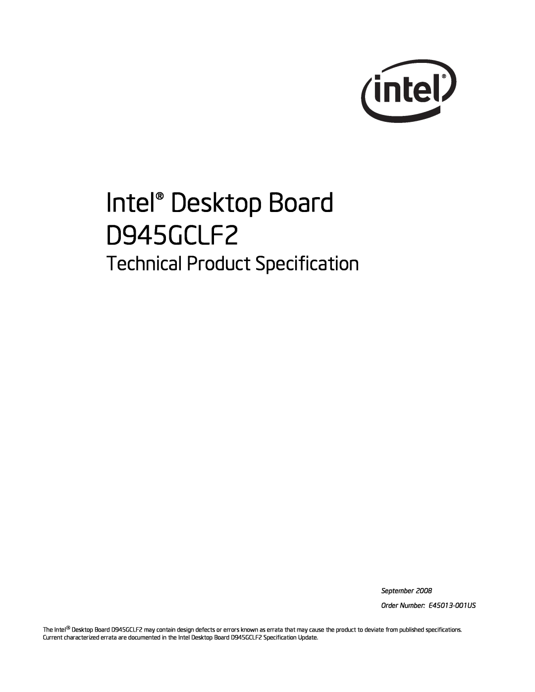 Intel specifications Intel Desktop Board D945GCLF2, Technical Product Specification 