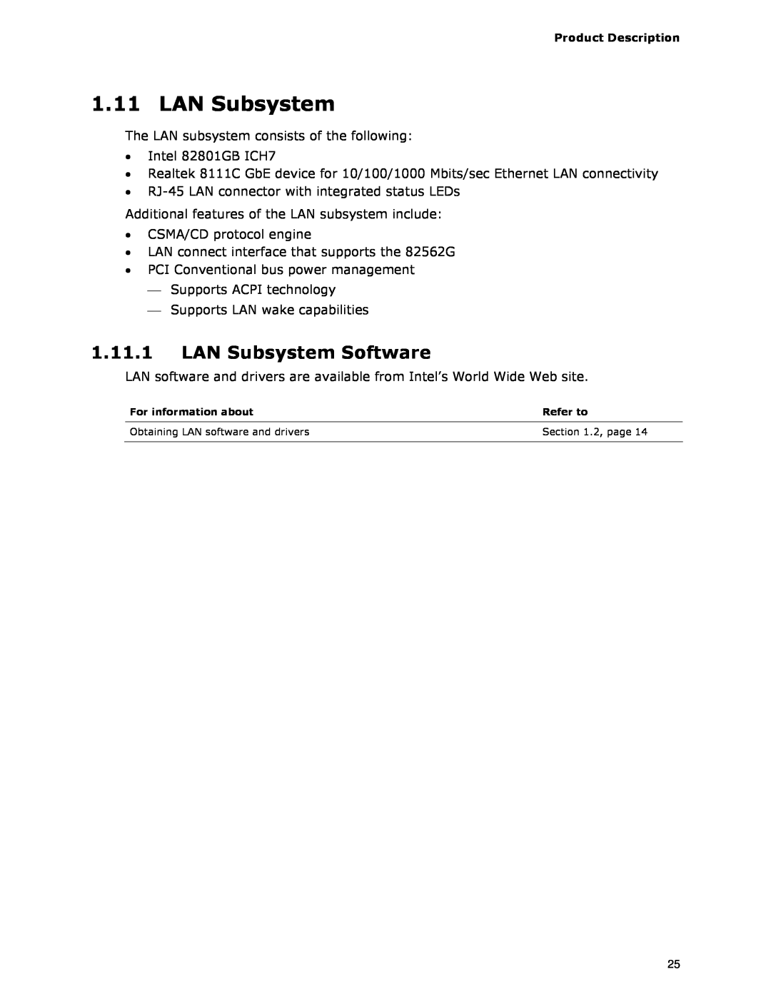 Intel D945GCLF2 specifications LAN Subsystem Software 