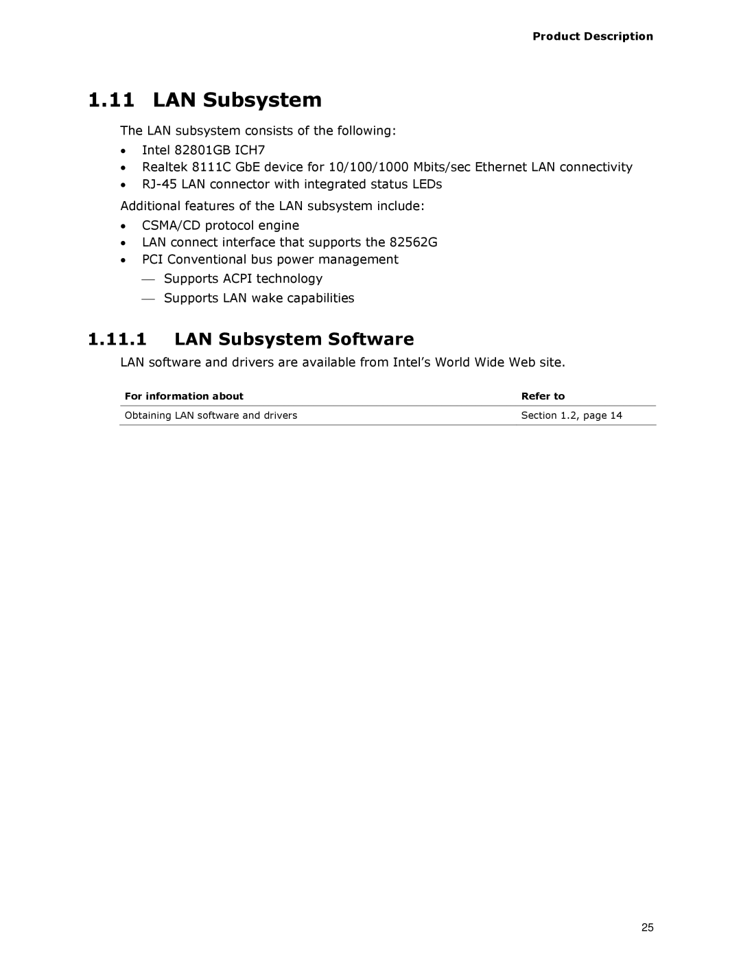 Intel D945GCLF2 specifications LAN Subsystem Software 