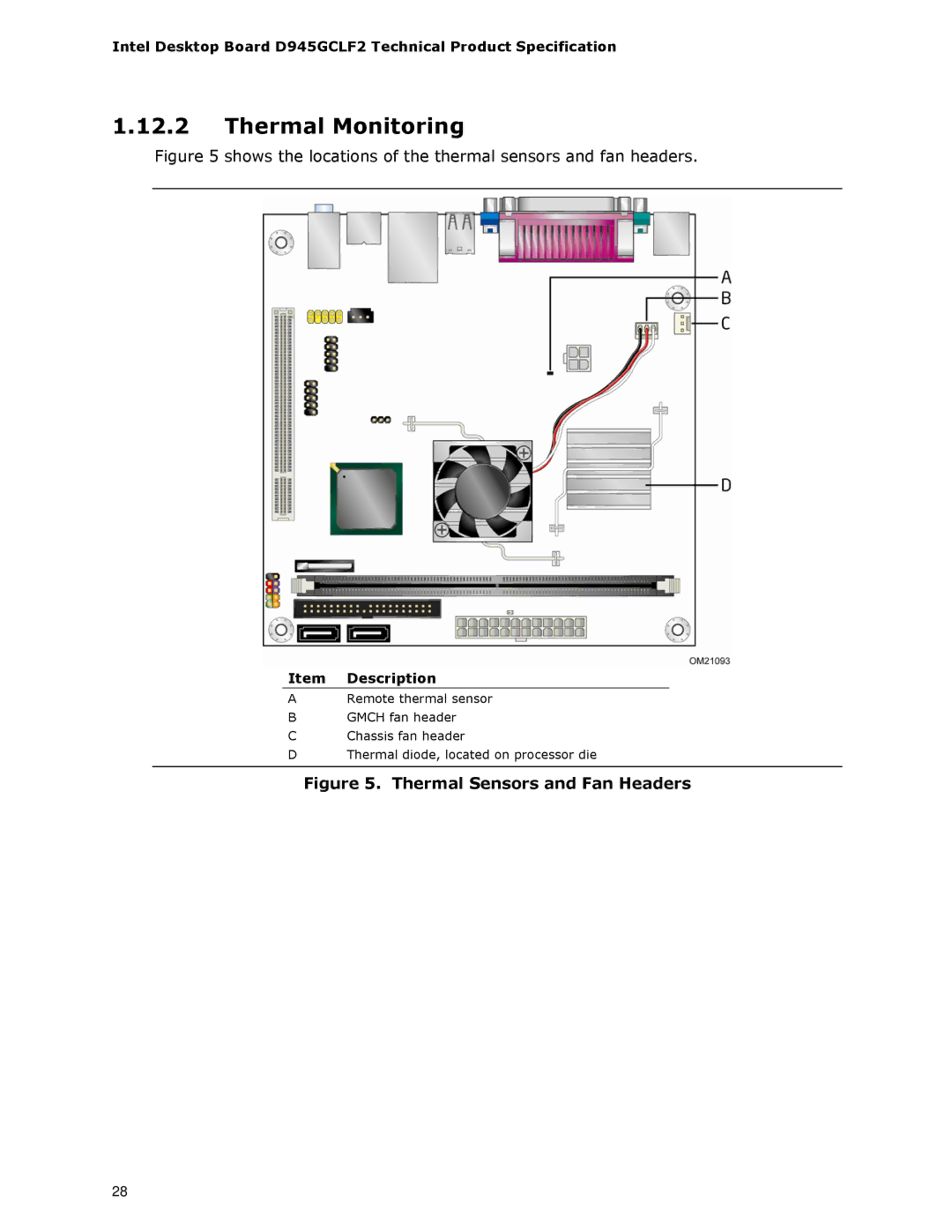 Intel D945GCLF2 specifications Thermal Monitoring, Thermal Sensors and Fan Headers 