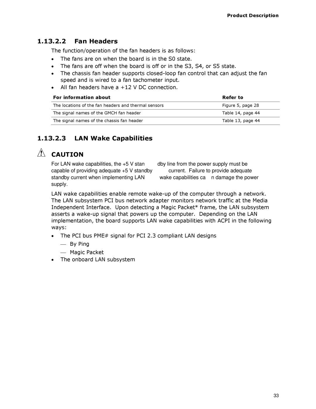 Intel D945GCLF2 specifications Fan Headers, LAN Wake Capabilities 