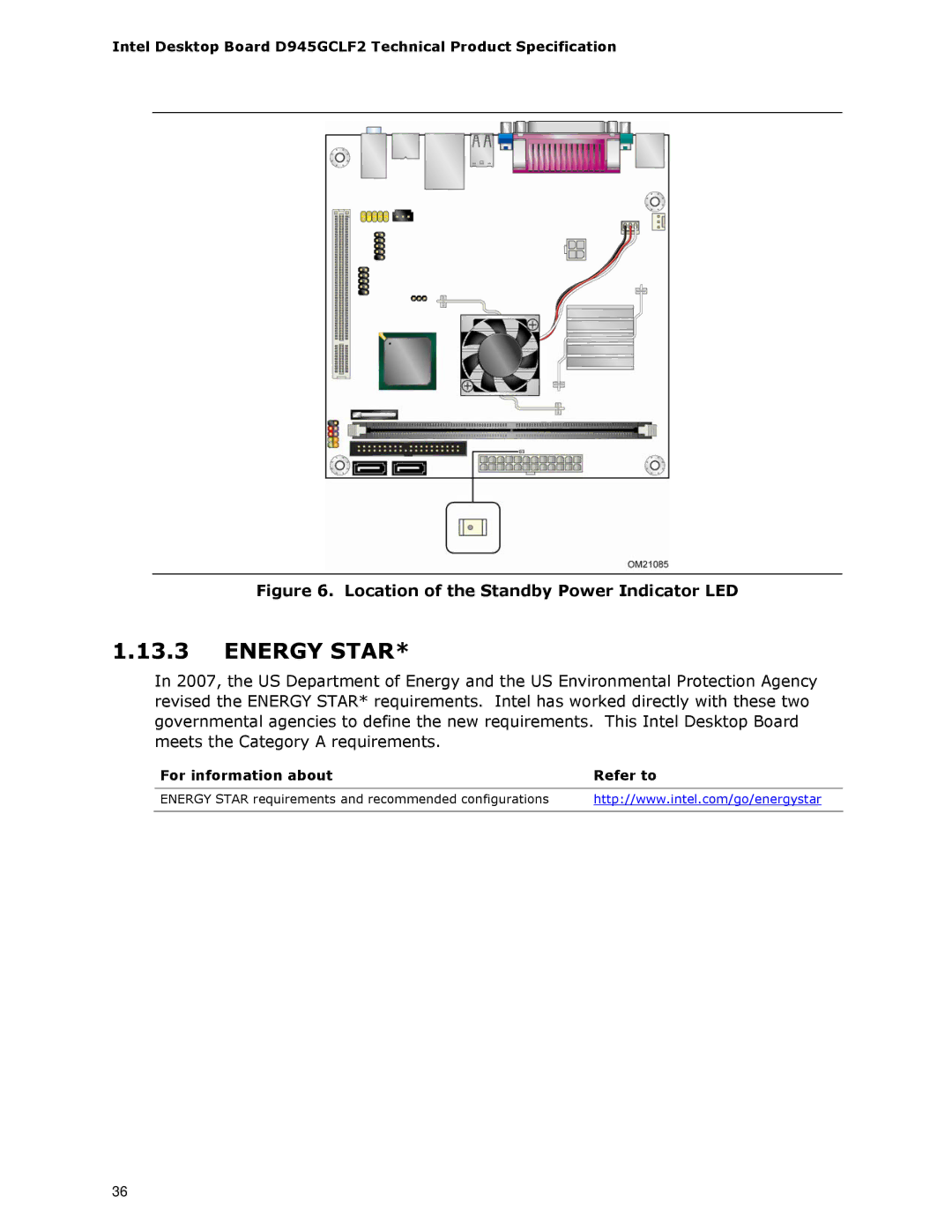 Intel D945GCLF2 specifications Energy Star 