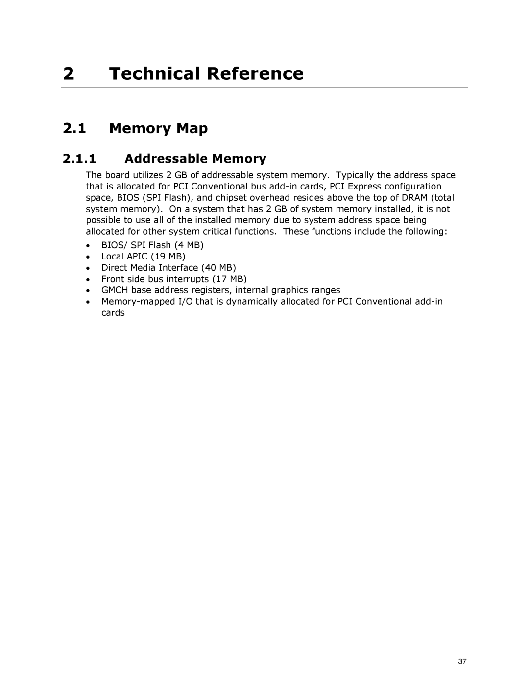 Intel D945GCLF2 specifications Memory Map, Addressable Memory 