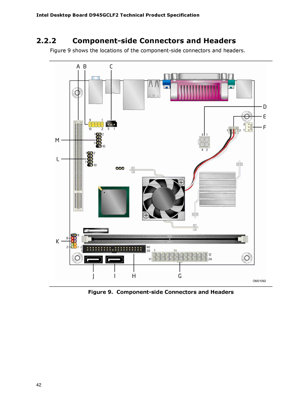 Intel D945GCLF2 specifications Component-side Connectors and Headers 