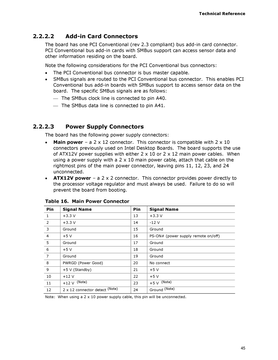 Intel D945GCLF2 specifications Add-in Card Connectors, Power Supply Connectors, Main Power Connector 