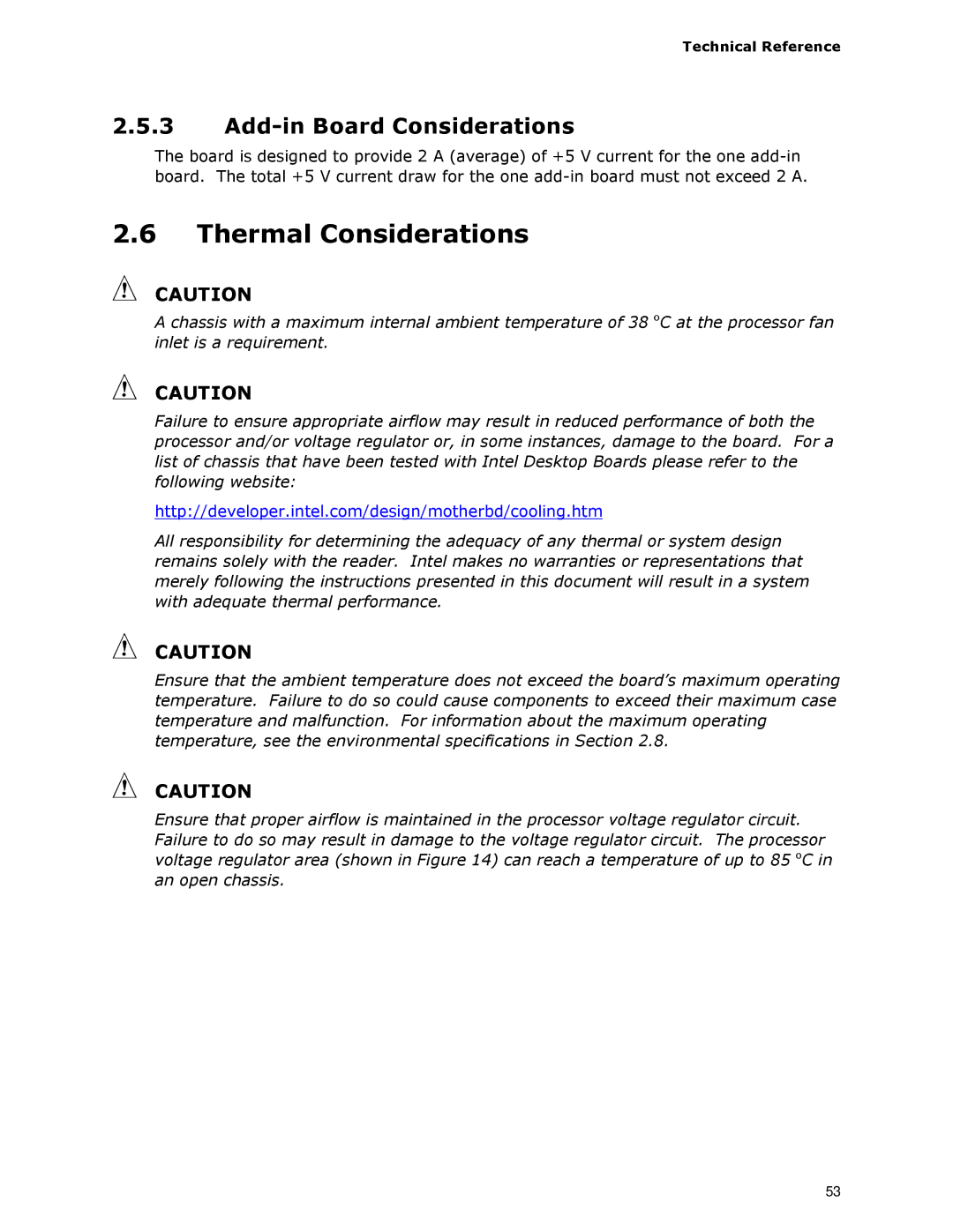 Intel D945GCLF2 specifications Thermal Considerations, Add-in Board Considerations 