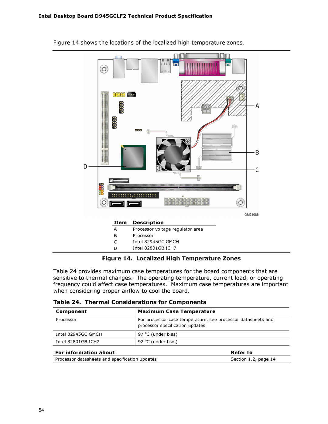 Intel D945GCLF2 specifications Thermal Considerations for Components, Component Maximum Case Temperature 