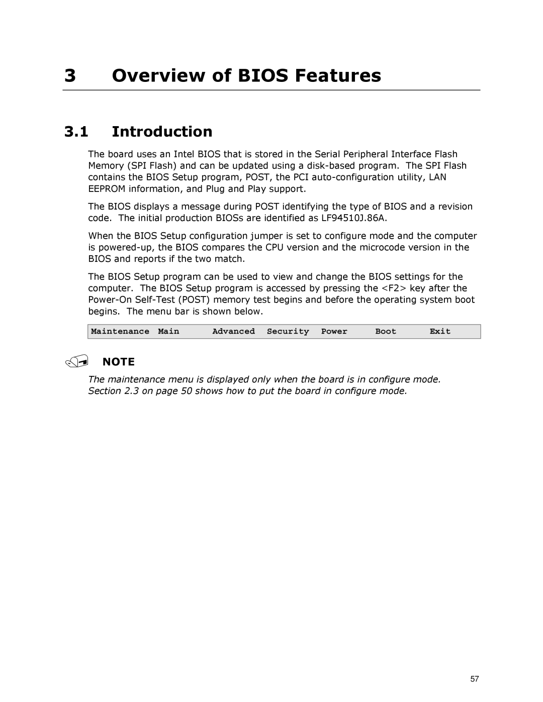 Intel D945GCLF2 specifications Overview of Bios Features, Introduction 