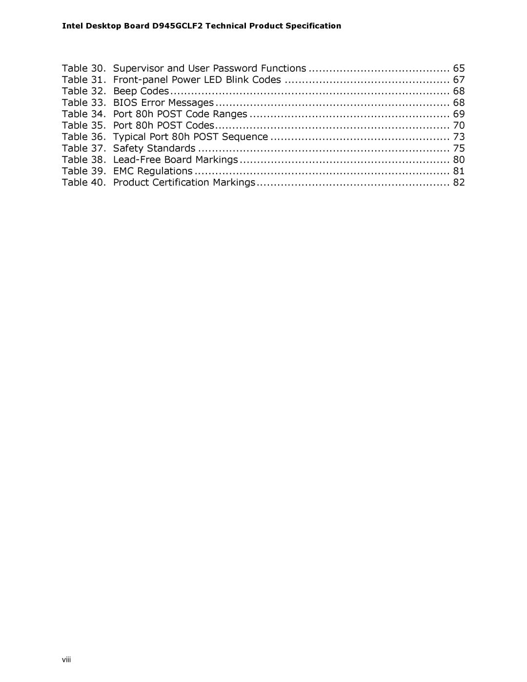 Intel D945GCLF2 specifications Viii 