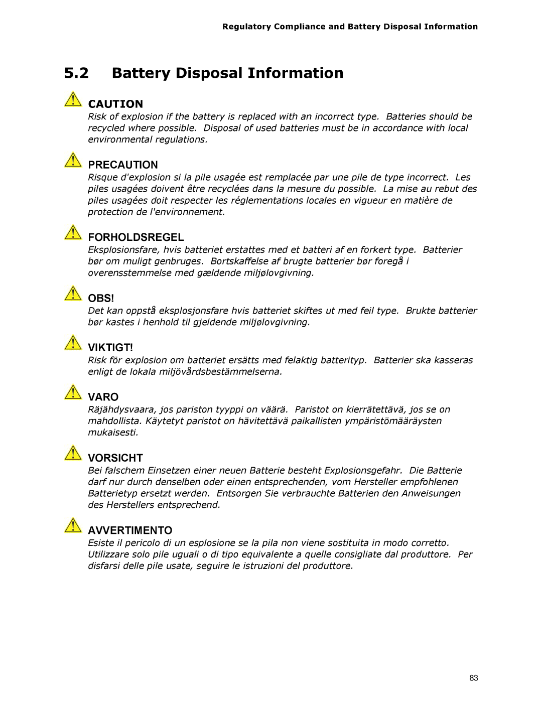 Intel D945GCLF2 specifications Battery Disposal Information, Precaution 