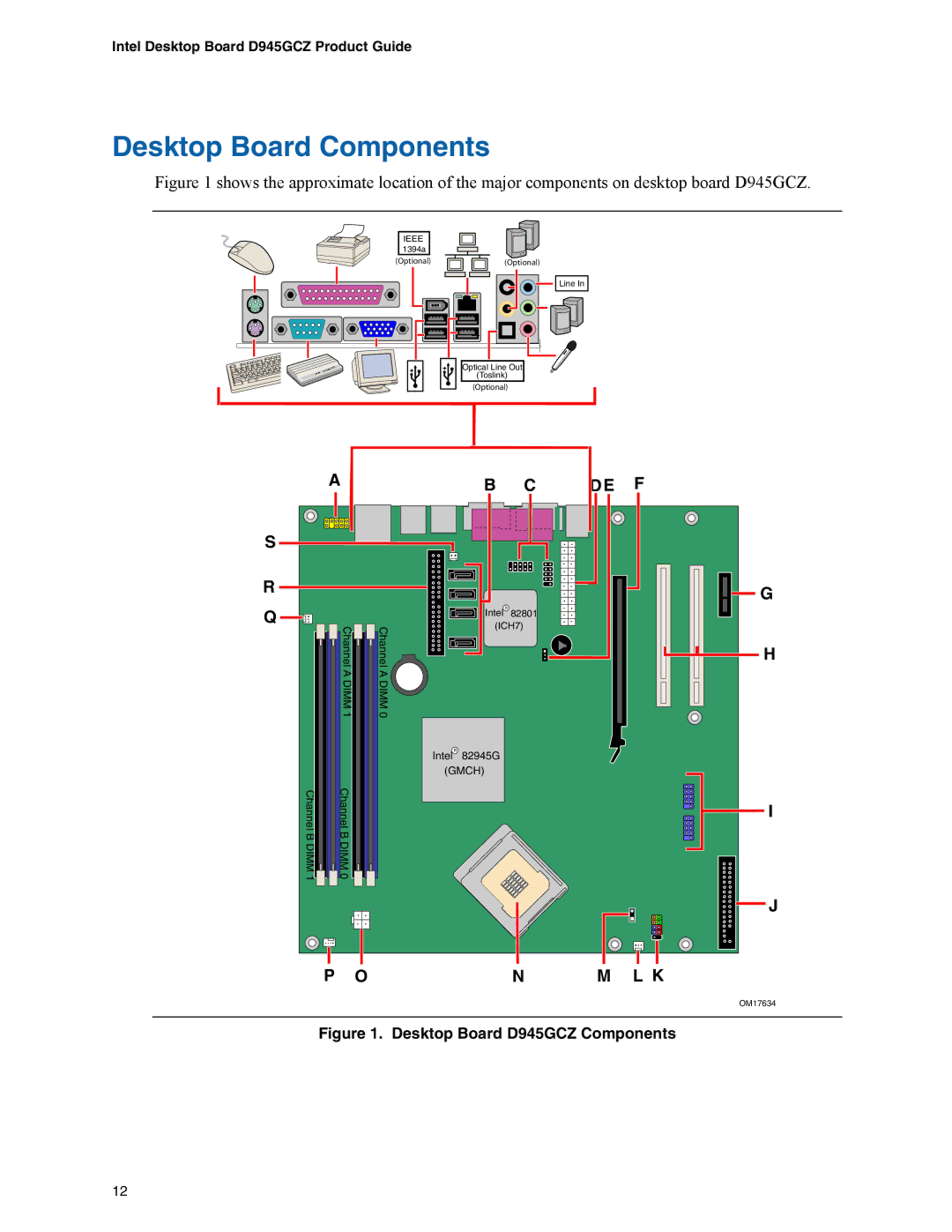 Intel manual Desktop Board Components, Desktop Board D945GCZ Components 