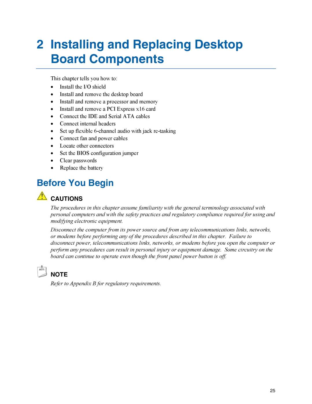 Intel D945GCZ manual Installing and Replacing Desktop Board Components, Before You Begin 