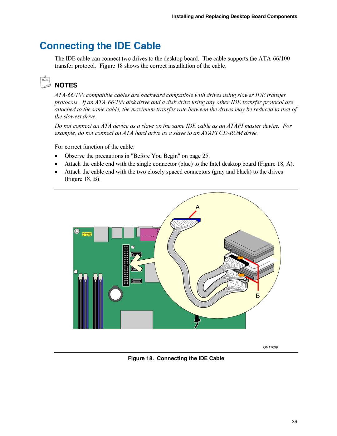 Intel D945GCZ manual Connecting the IDE Cable 