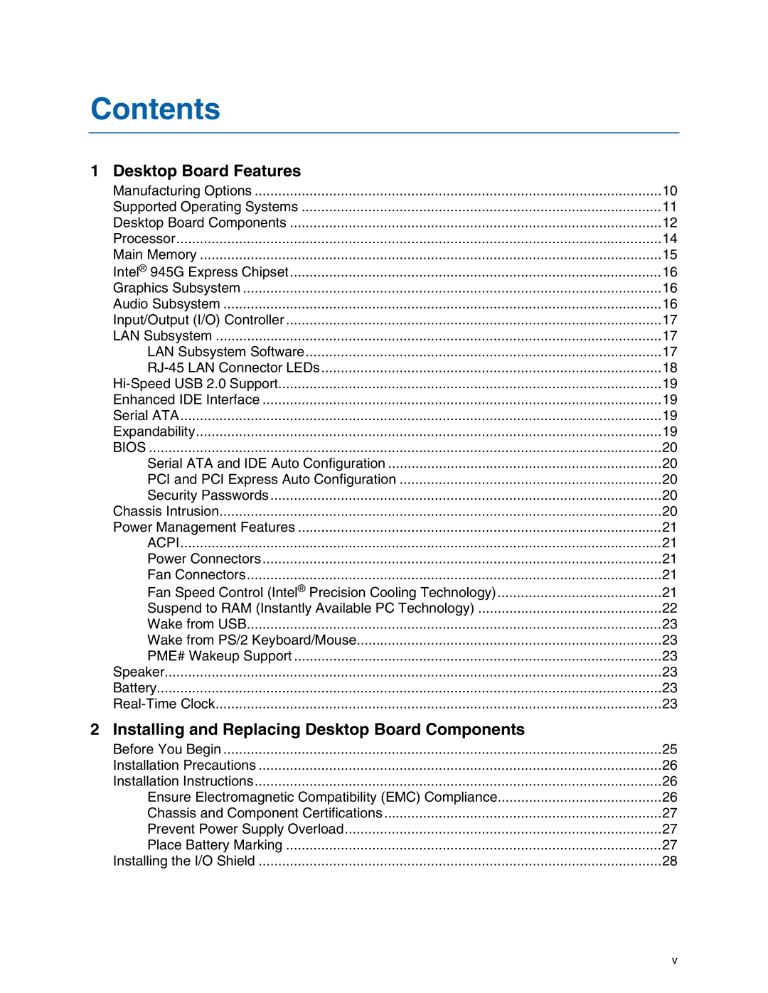 Intel D945GCZ manual Contents 