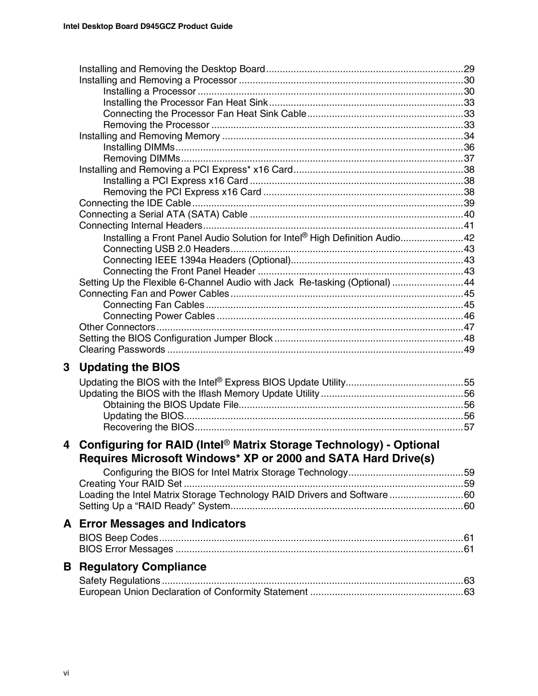 Intel D945GCZ manual Error Messages and Indicators 